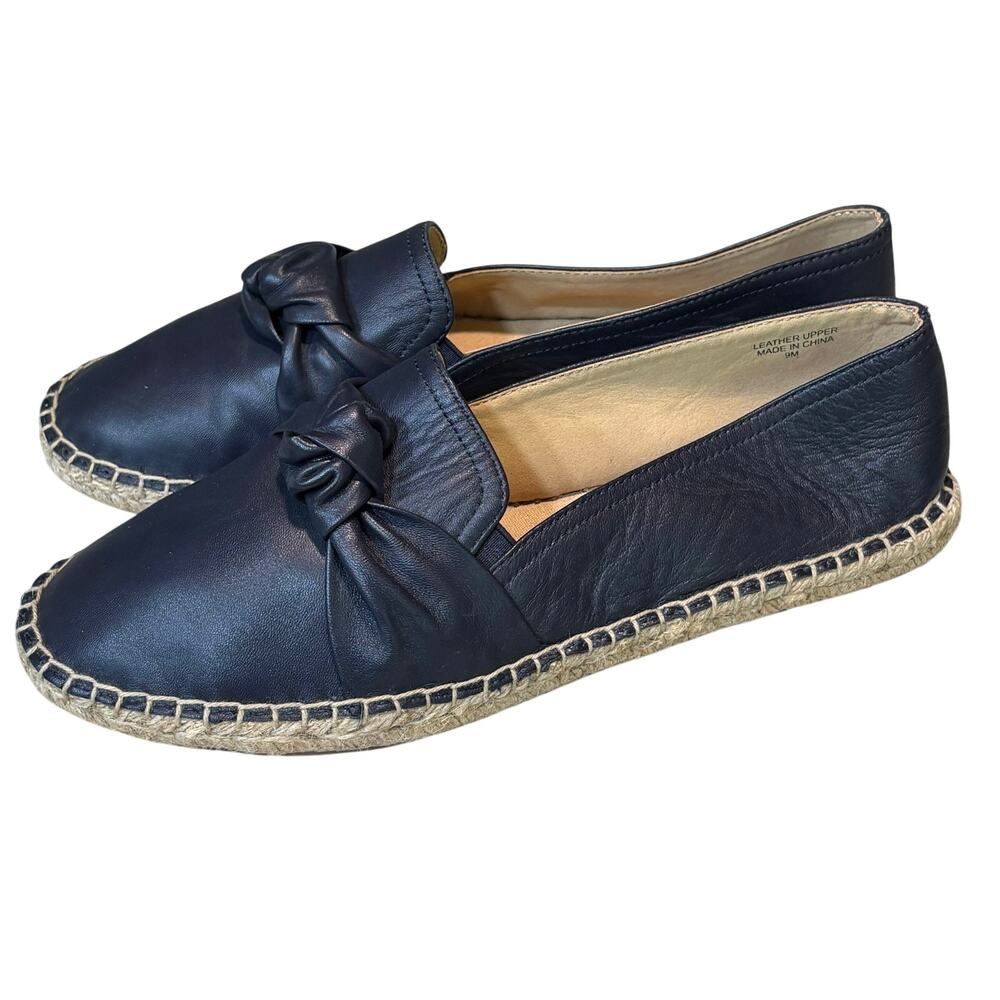 Talbots Izzy Knot Espadrille Leather Memory Foam Comfort Navy Slip on Shoes 9